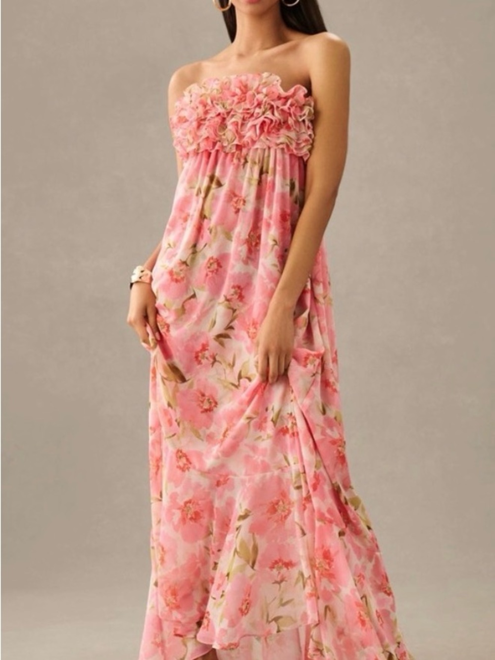 MISA Los Angeles Eden Strapless Floral Chiffon Dress